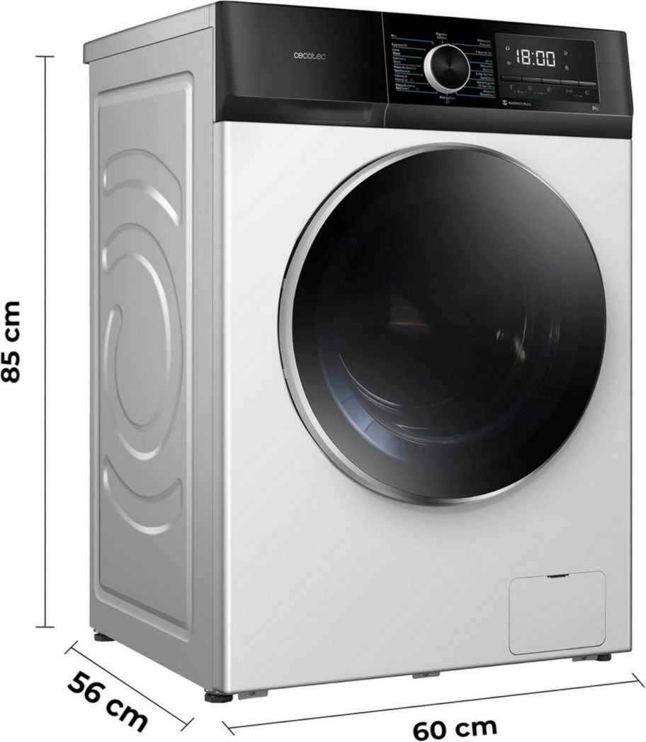 Cecotec Bolero Dresscode 10500 Inverter Steel A. Lave-linge 10 kg Acier, 1400 tr/min, moteur Inverter Plus, Vapeur, Classe A.