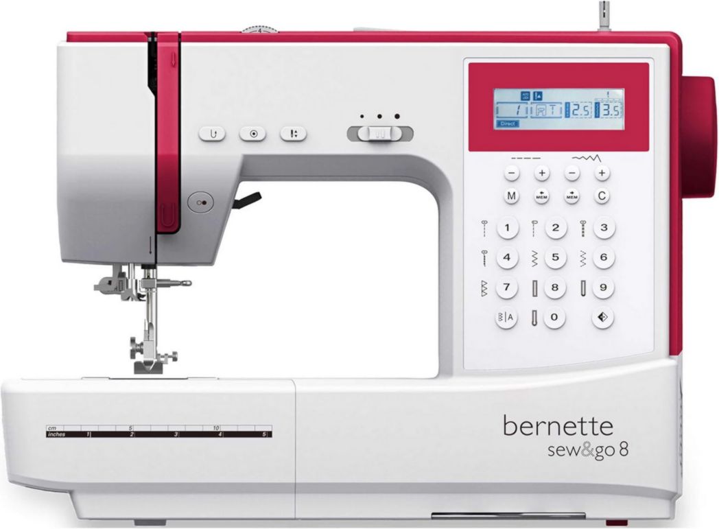Machine à coudre informatisée Bernette Sew&GO8 avec 197 programmes de couture, bras libre, écran multifonction, couture, patchwork, quilting, blanc