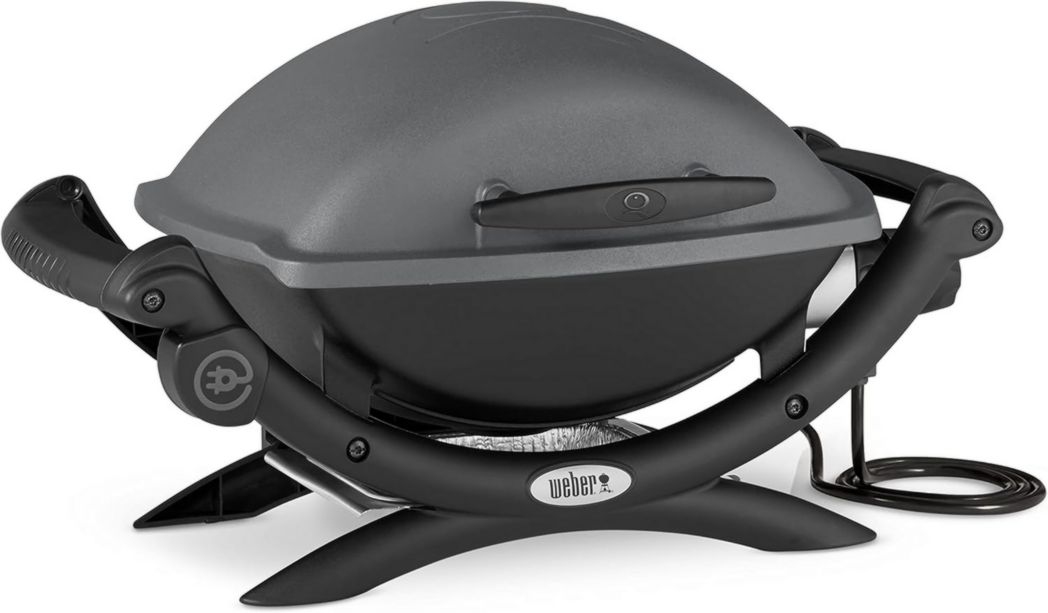 Barbecue électrique Weber Q1400, surface de cuisson 43 x 32 cm, portable, grille en fonte émaillée divisée en 2 parties, couvercle et cuve en fonte d'aluminium - Gris foncé (52020053)