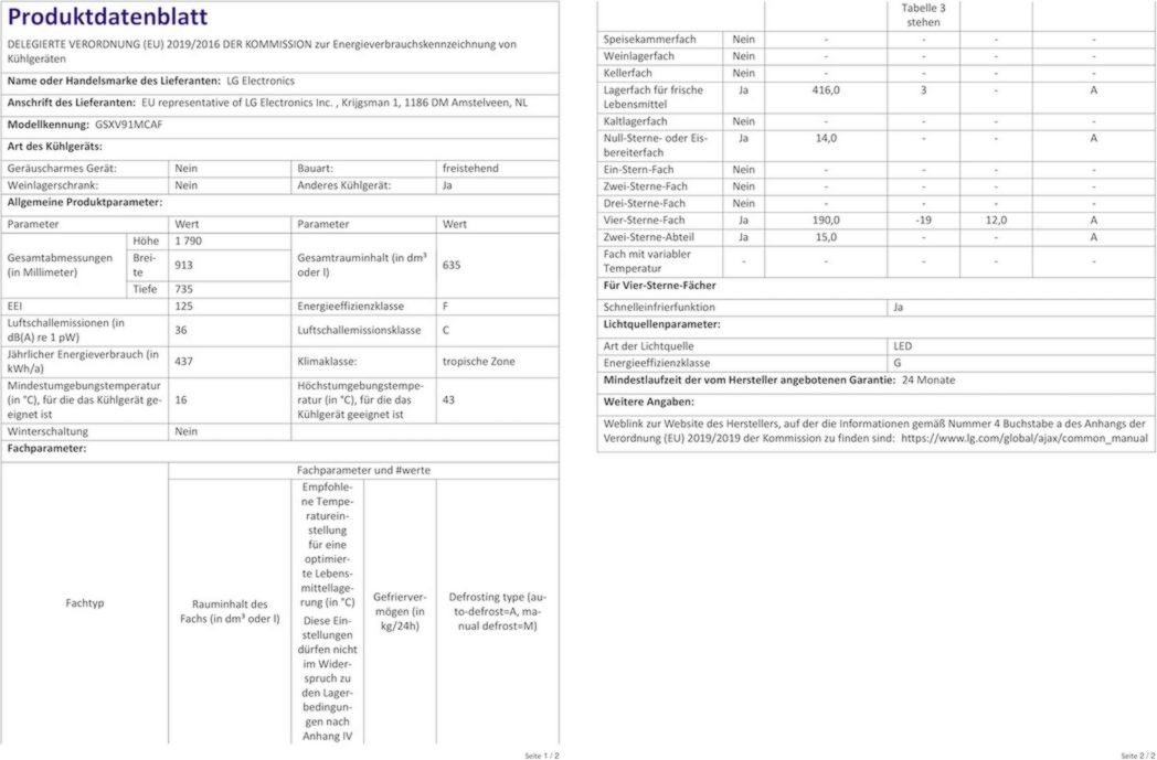 Réfrigérateur combiné LG GSXV91MCAF - Côte à côte, 635 L, InstaView, Total No-Frost, compartiment congélateur, distributeur d'eau et de glaçons UVnano, compresseur à onduleur linéaire, Wi-Fi, noir, classe F