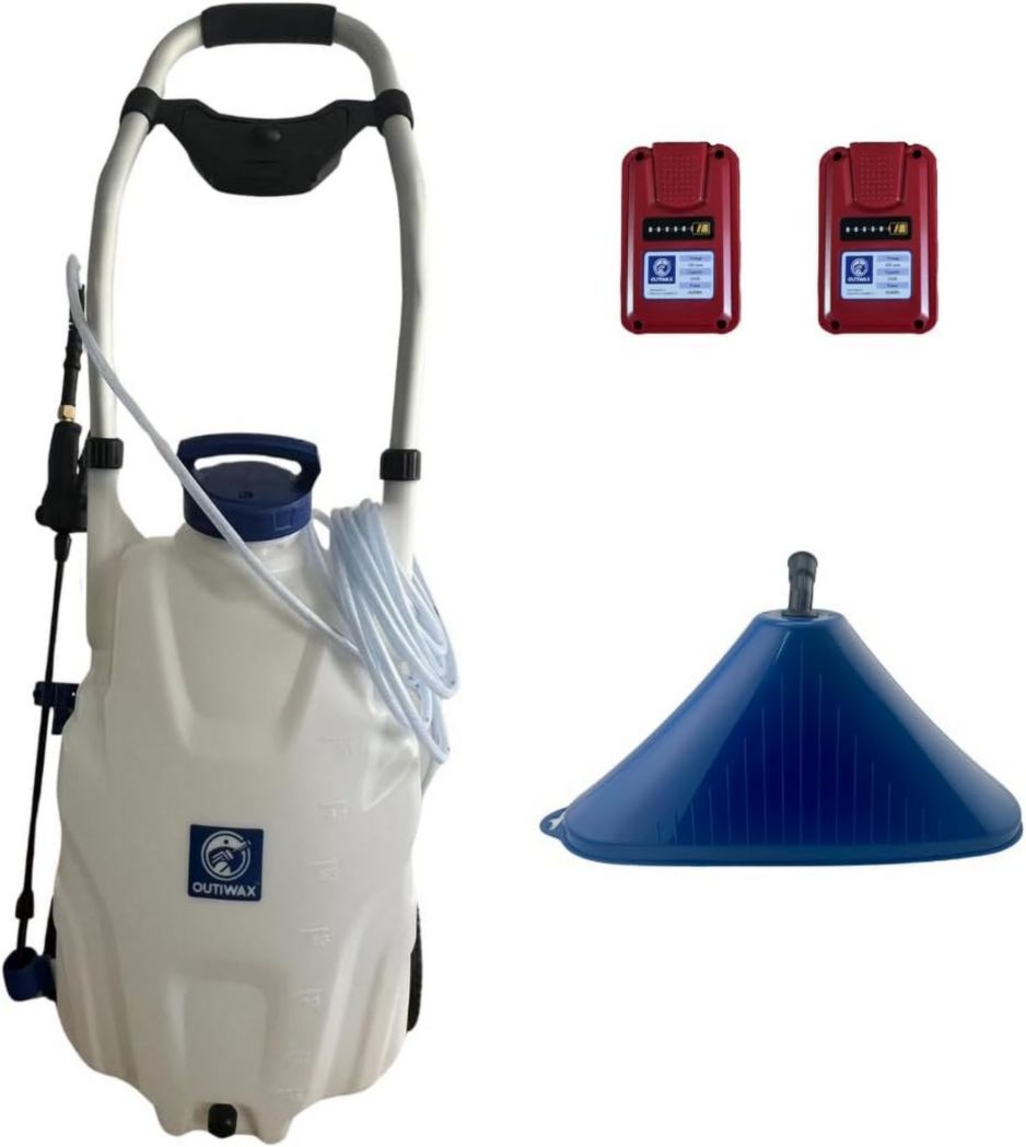 Pulvérisateur électrique OUTIWAX Pro Sprayer - 2 batteries + cloche de pulvérisation - Jet jusqu'à 10 m à 13 m - Capacité 35 L - 4 buses de pulvérisation - Pulvérisateur de toit électrique longue portée
