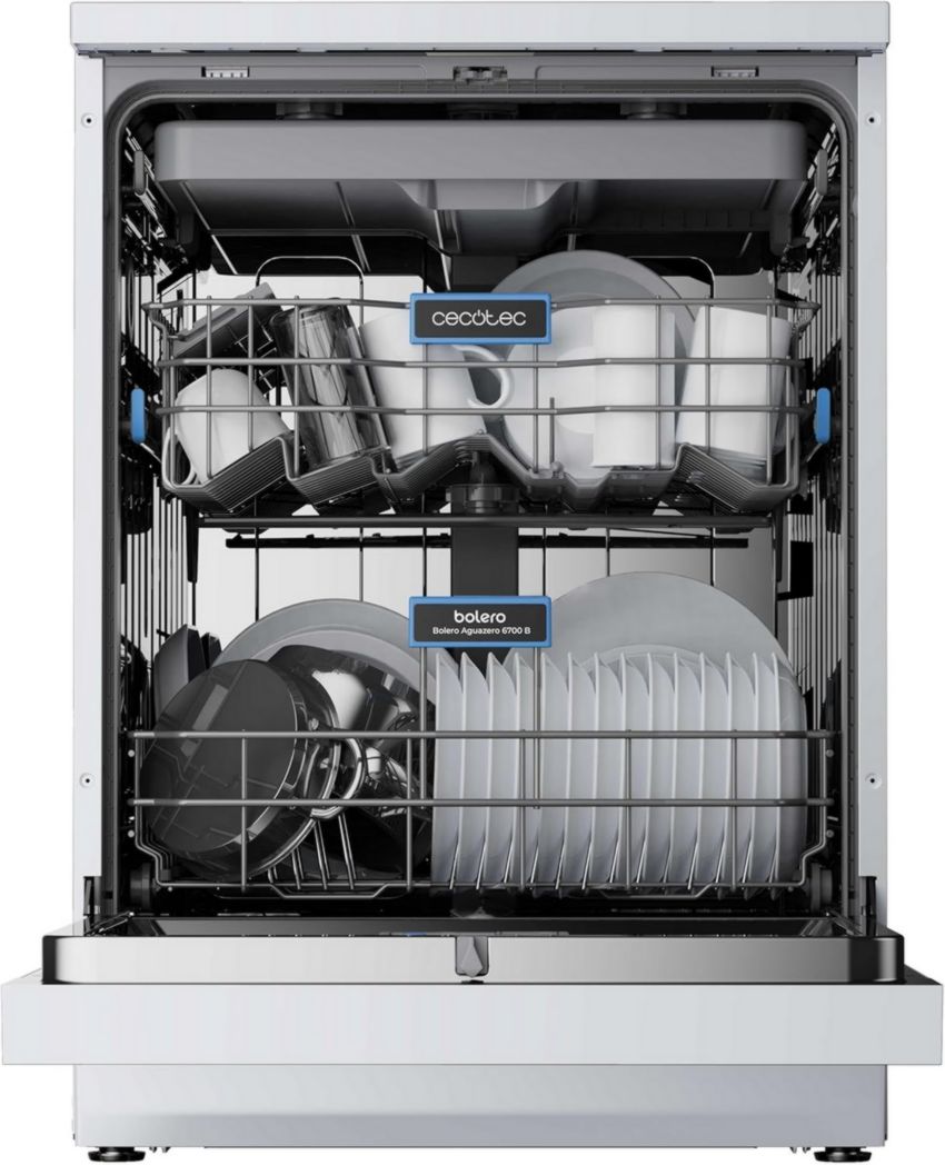 Lave-vaisselle Cecotec 60cm Bolero Aguazero 6700 B Lave-vaisselle blanc, 15 couverts, Classe B, moteur Inverter Plus, O2 Dry, Lavage Dual Zone, Plateau réglable, Turbo Dry+ et Demi-charge.