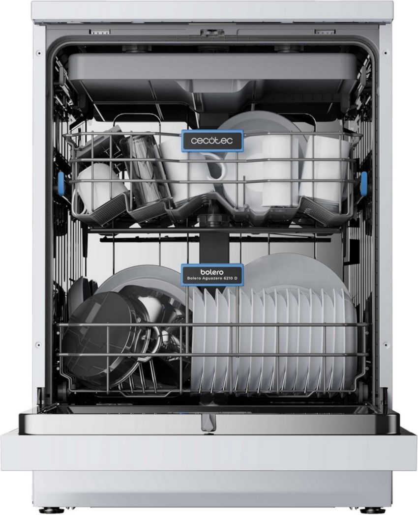 Lave-vaisselle Cecotec 60cm Bolero Aguazero 6700 B Lave-vaisselle blanc, 15 couverts, Classe B, moteur Inverter Plus, O2 Dry, Lavage Dual Zone, Plateau réglable, Turbo Dry+ et Demi-charge.