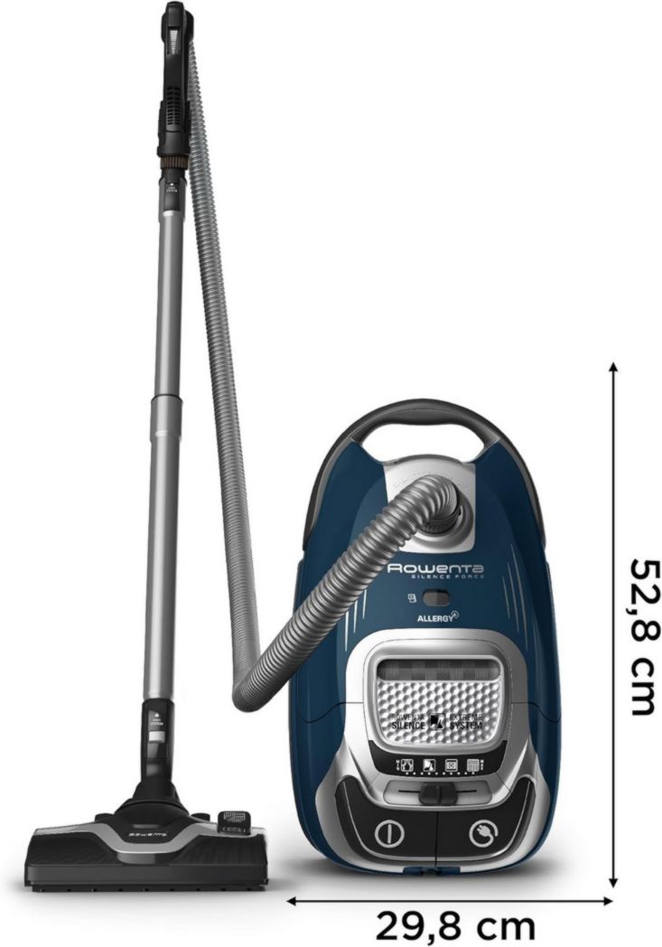 Aspirateur avec sac ROWENTA Silence Force Effitech, silencieux 57 dB(A), faible consommation, haute filtration, portée 12 m, fabriqué en France RO7451EA, bleu