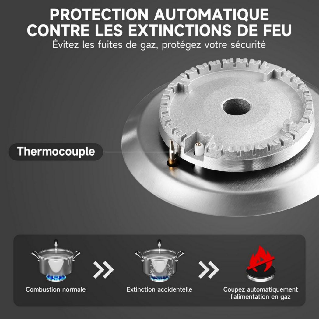 Plaque de cuisson à gaz 4 feux, plaque de cuisson 60 cm - Cuisinière encastrable - Gaz de ville et gaz en bouteille (4 feux - Verre)
