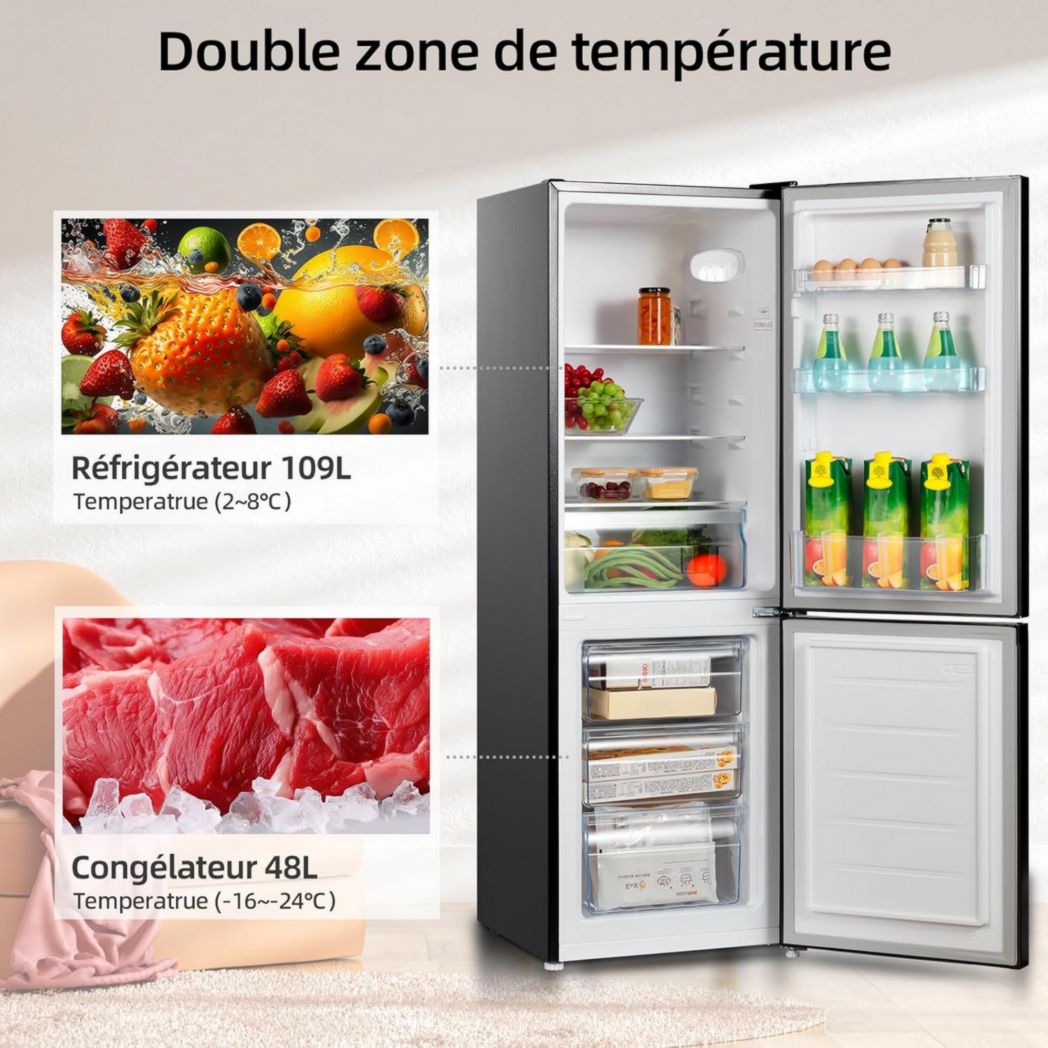 Réfrigérateur congélateur inférieur CHIQ CBM159LEBD 157 litres (109 + 48) Low Frost, faible bruit, refroidissement rapide, faible encombrement