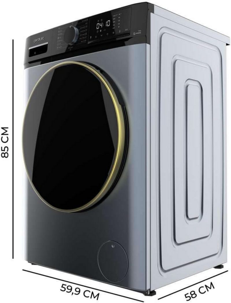 Lave-linge Cecotec 8 kg Bolero DressCode 8610 Inverter Steel A. Chargement frontal, 1400 tr/min, SteamMax, moteur Inverter Plus, 15 programmes, OnSmart, Stop&Go, DrumClean, revêtement antibactérien