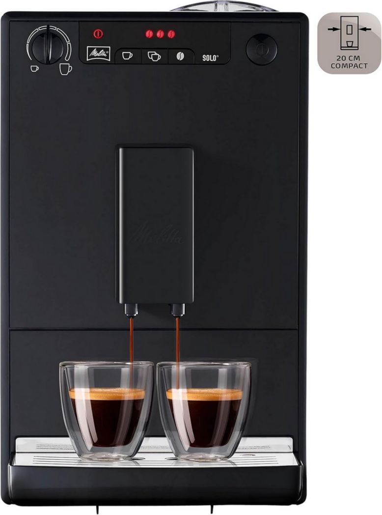 Melitta Caffeo Solo Noir Pure Black, Machine à café à grains avec broyeur et système d'extraction d'arômes, écran LED, mode 1 à 2 tasses, machine à expresso, automatique, E950-222, 1400 W
