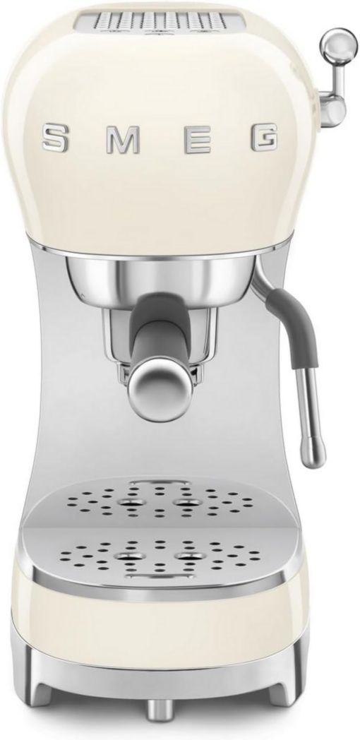Smeg, ECF02CREU Machine à expresso manuelle, système Thermoblock et buse vapeur, 4 fonctions expresso, plateau amovible, porte-filtre, réservoir d'eau 1 L, dimensions compactes, 1350 W, couleur crème