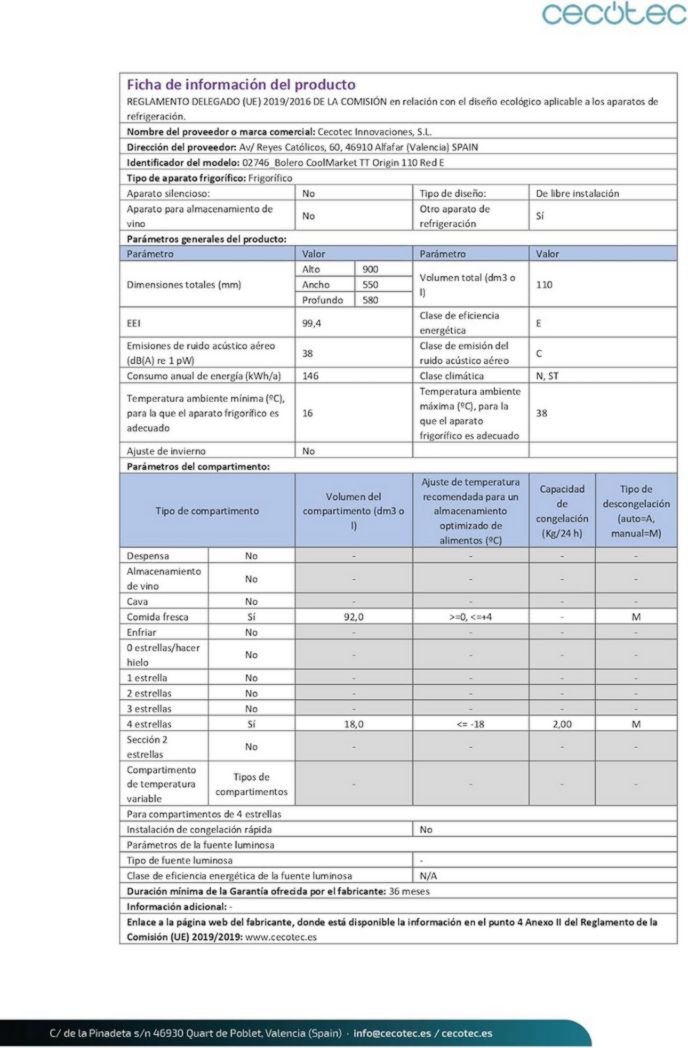 Mini-réfrigérateur Cecotec Bolero CoolMarket TT Origin 45 Rouge. Réfrigérateur de table rétro 45 L, 55 cm de haut, 44,7 cm de large, classe énergétique E, bac à glaçons et poignée chromée, rouge.