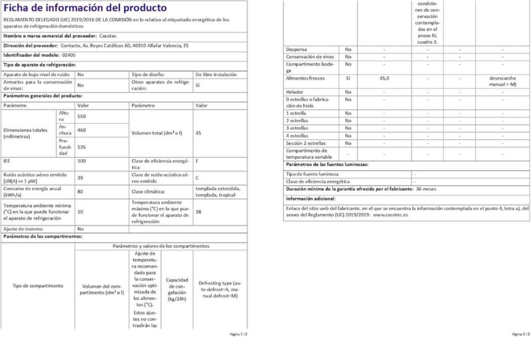 Mini-réfrigérateur Cecotec Bolero CoolMarket TT Origin 45 Rouge. Réfrigérateur de table rétro 45 L, 55 cm de haut, 44,7 cm de large, classe énergétique E, bac à glaçons et poignée chromée, rouge.