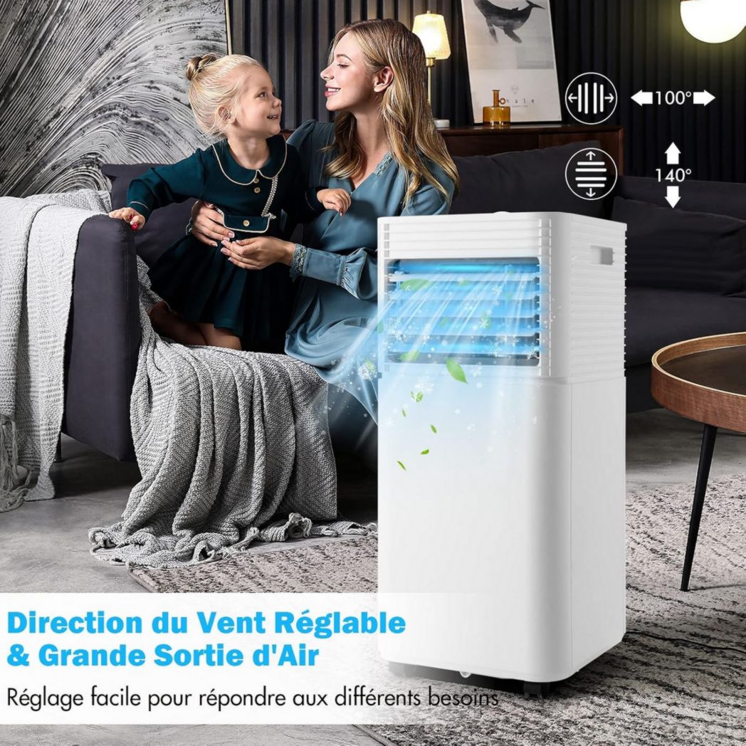 Climatiseur portable GOPLUS 9000 BTU 2,6 kW, 4 en 1, refroidissement, déshumidification, ventilateur, mode nuit, minuterie 24 h, télécommande/écran, 20 ㎡, noir, R290