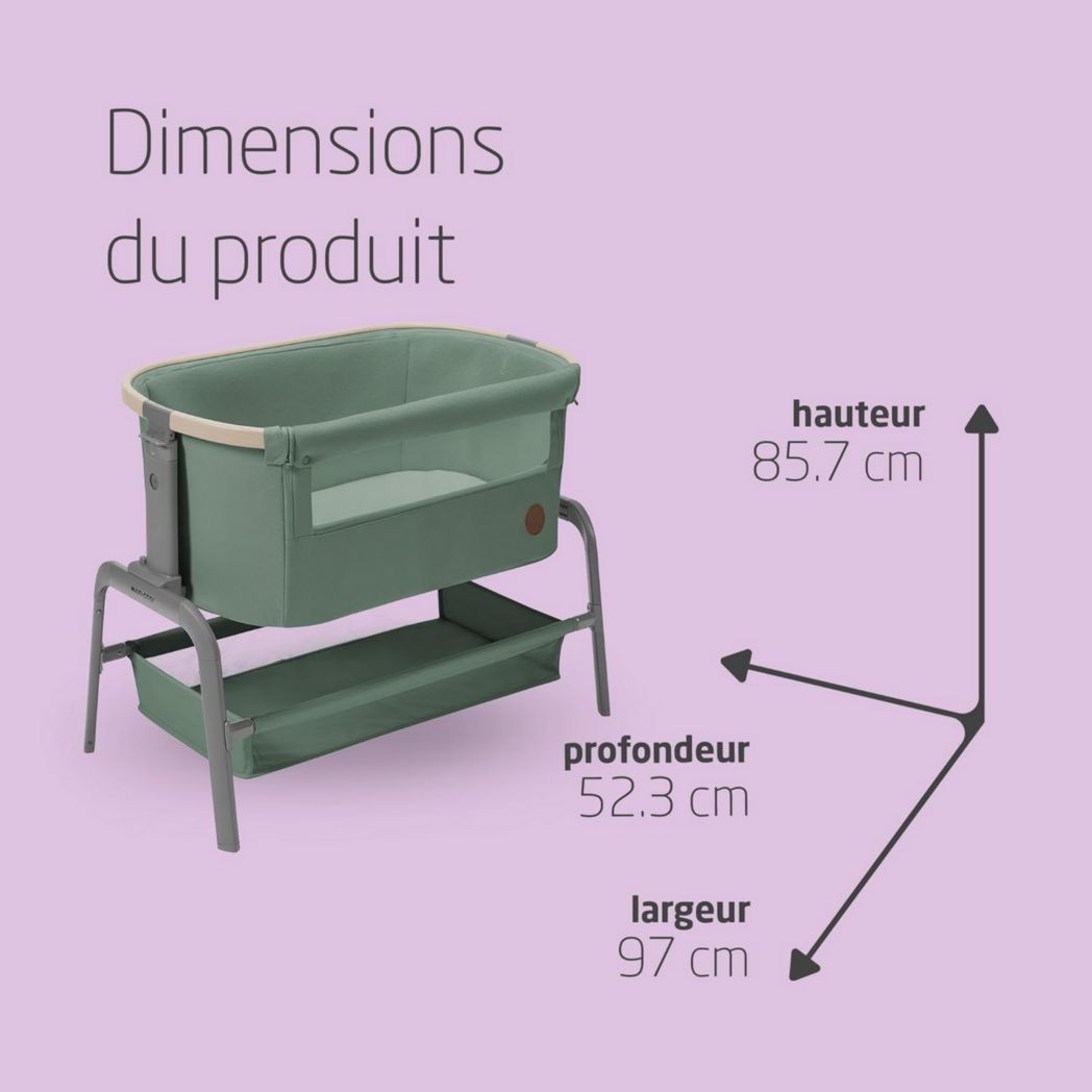Lit cododo Maxi-Cosi Iora, lit cododo pliable pour bébé, 0-6 mois, 9 kg max, 4 positions d'inclinaison et 5 hauteurs, système coulissant, matelas confort, grand panier, facile à transporter, Essential Graphite