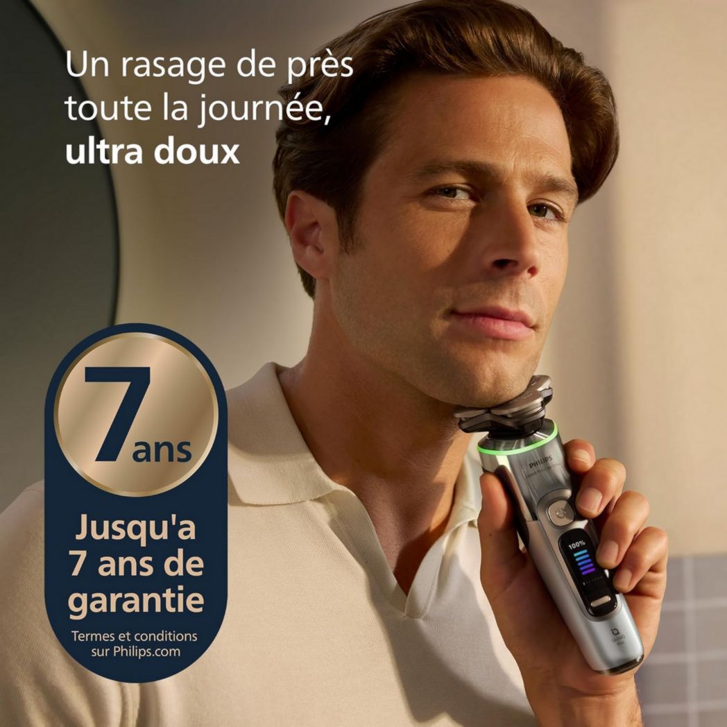 Rasoir Philips i9000 Prestige Ultra, rasoir électrique 100 % étanche, technologie Skin IQ Pro, système Triple Lift & Cut, lames de précision NanoTech rotatives à 360°, 5 modes de rasage, XP9401/38