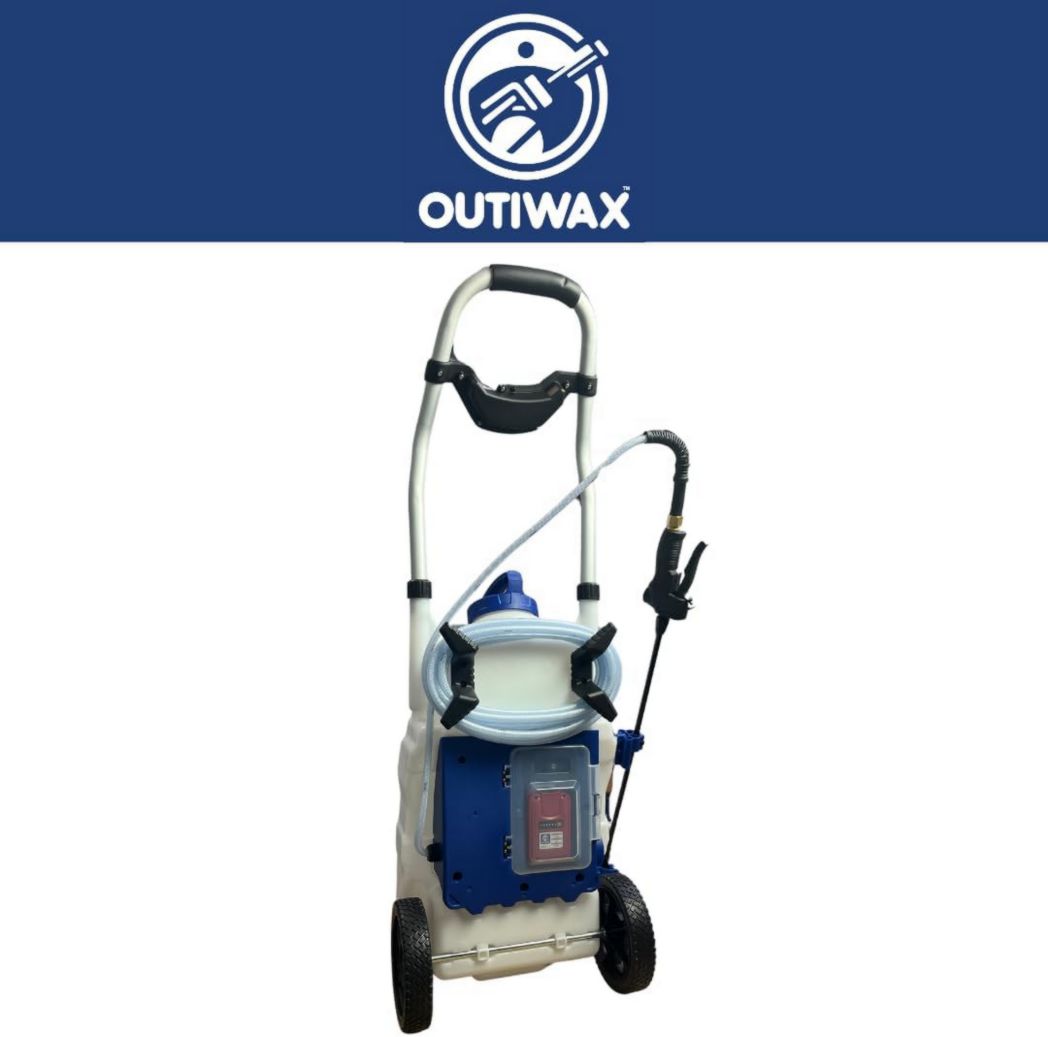 Pulvérisateur électrique OUTIWAX Pro Sprayer - 2 batteries + cloche de pulvérisation - Jet jusqu'à 10 m à 13 m - Capacité 35 L - 4 buses de pulvérisation - Pulvérisateur de toit électrique longue portée