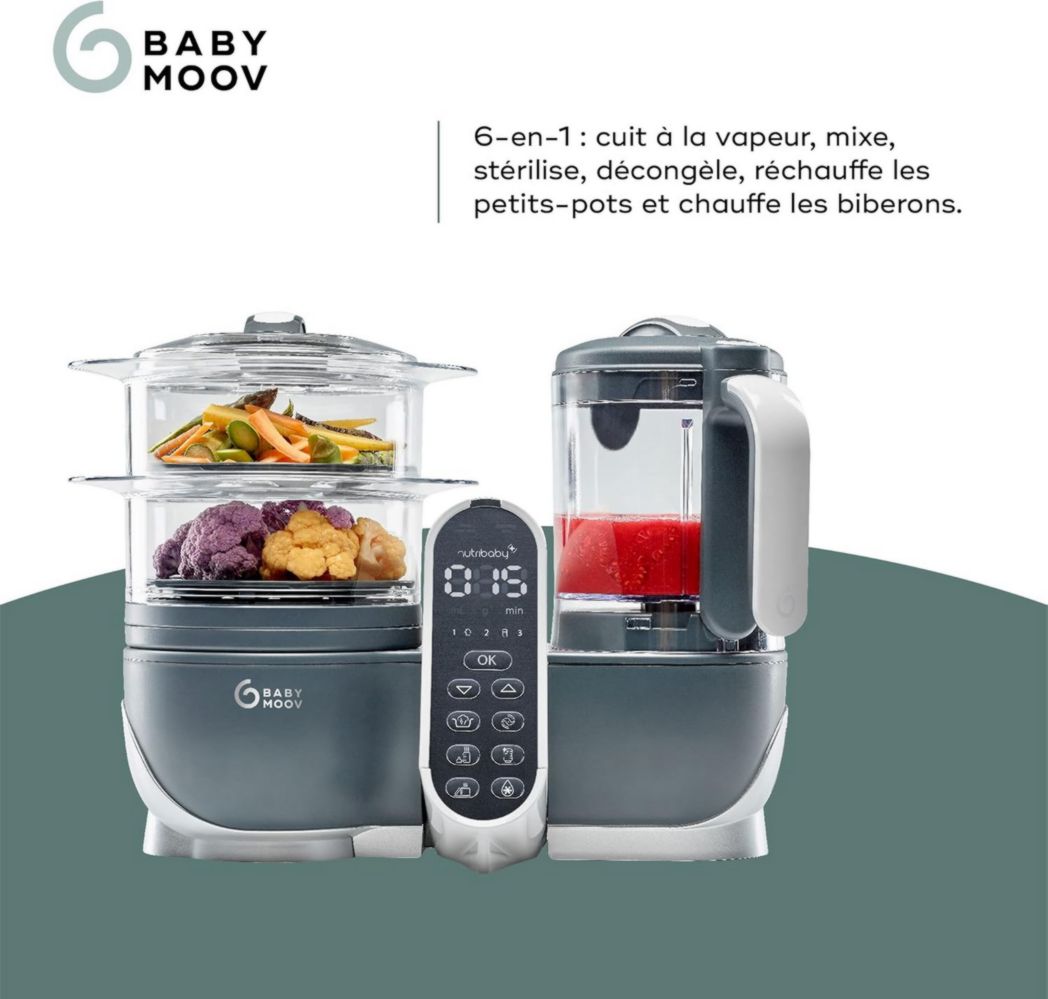 Babymoov Nutribaby(+), Robot cuiseur multifonction 6 en 1 pour bébé, cuiseur vapeur, grande capacité 2,2 L, petits pots maison, idéal pour diversifier les repas, vert opale