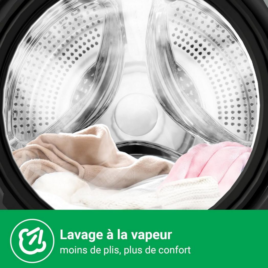 Lave-linge CHIQ CFL80-14586IM3XA, chargement frontal, 8 kg, Space Pro, moteur Inverter stable, 1400 tr/min, programme Smart AI, fonction vapeur, lavage rapide 15 minutes, 15 cycles de lavage, gris