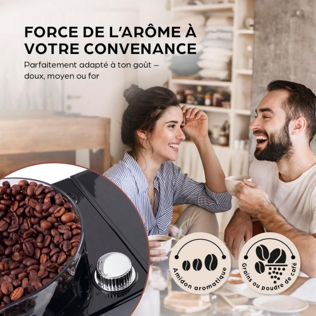 Cafetière filtre Barista avec verseuse isotherme de 1 L pour 12 tasses de café, machine à café à grains avec moulin et affichage numérique, fonction minuterie