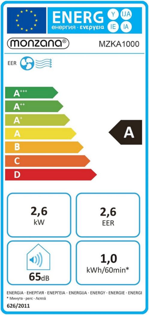 Climatiseur portable 4 en 1 Monzana® MZKA1000, refroidisseur d'air, 9 000 BTU/h, déshumidificateur, ventilateur, application Wi-Fi Alexa