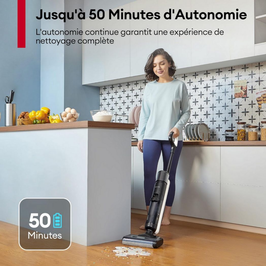 Aspirateur balai sans fil Ultenic AC1 Elite, 3 en 1, eau et poussière, léger, autonomie de 50 minutes, grand réservoir de 1,15 L, idéal pour les saletés tenaces et les sols durs.