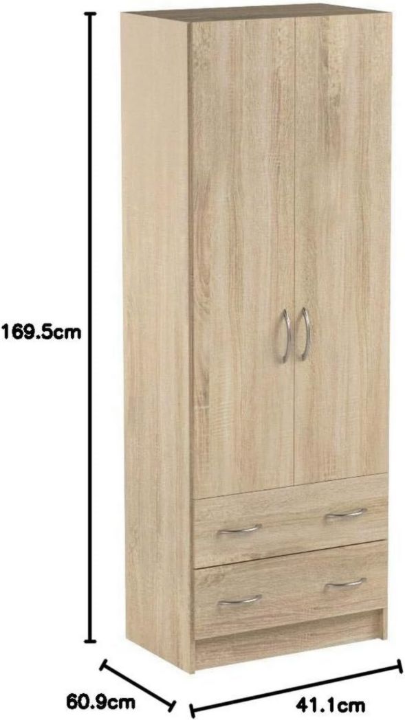 Armoire double en lin pour adulte Demeyere 61 x 169 x 41 cm - Dressing - Tiroirs de rangement 55 x 11 x 31 cm - Fabriquée en France, Chêne brossé
