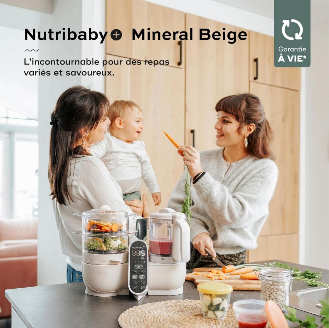 Babymoov Nutribaby(+), Robot cuiseur multifonction 6 en 1 pour bébé, cuiseur vapeur, grande capacité 2,2 L, petits pots maison, idéal pour diversifier les repas, vert opale