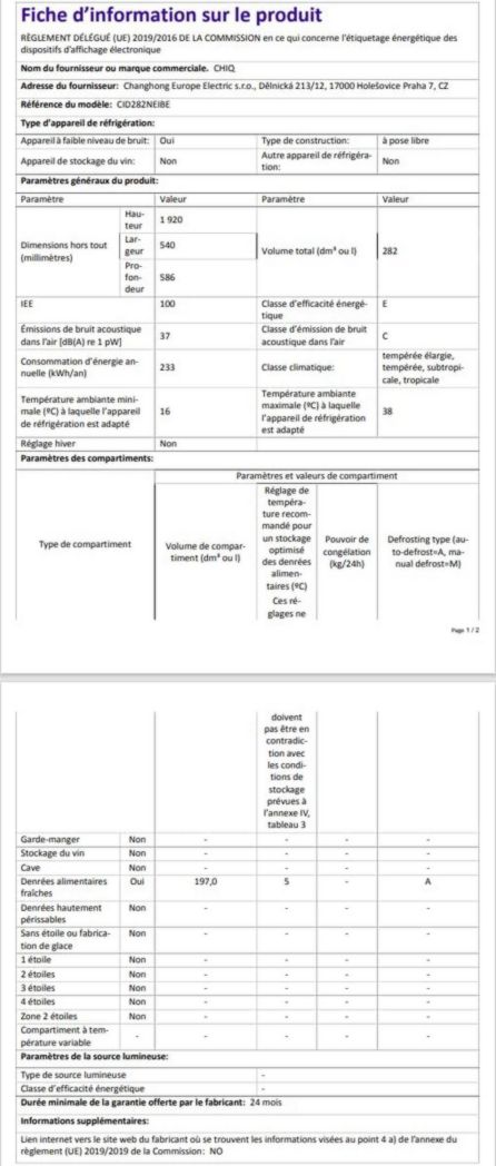 Réfrigérateur congélateur inférieur CHIQ CBM159LEBD 157 litres (109 + 48) Low Frost, faible bruit, refroidissement rapide, faible encombrement