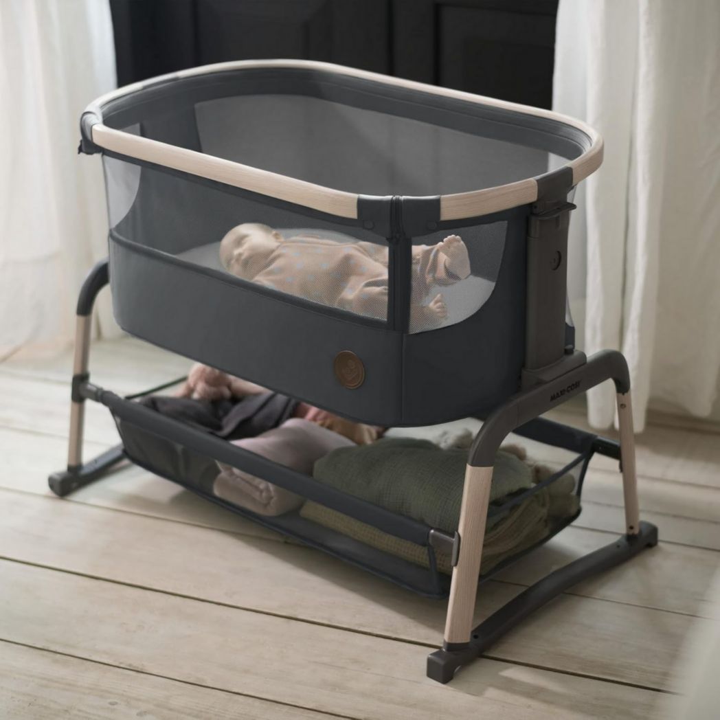 Lit cododo Maxi-Cosi Iora, lit cododo pliable pour bébé, 0-6 mois, 9 kg max, 4 positions d'inclinaison et 5 hauteurs, système coulissant, matelas confort, grand panier, facile à transporter, Essential Graphite
