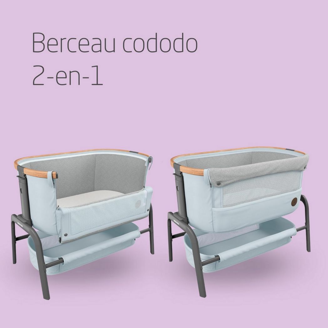 Lit cododo Maxi-Cosi Iora, lit cododo pliable pour bébé, 0-6 mois, 9 kg max, 4 positions d'inclinaison et 5 hauteurs, système coulissant, matelas confort, grand panier, facile à transporter, Essential Graphite