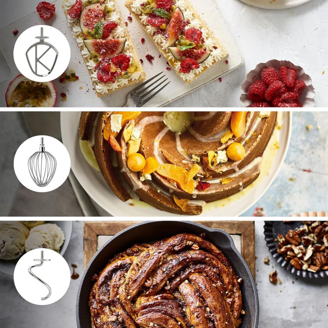 Robot pâtissier Kenwood Titanium Chef Baker XL, avec batteur K-Beater, crochet pétrisseur, fouet et bol de 7 litres, KVL85.424SI, 1 200 W, argent