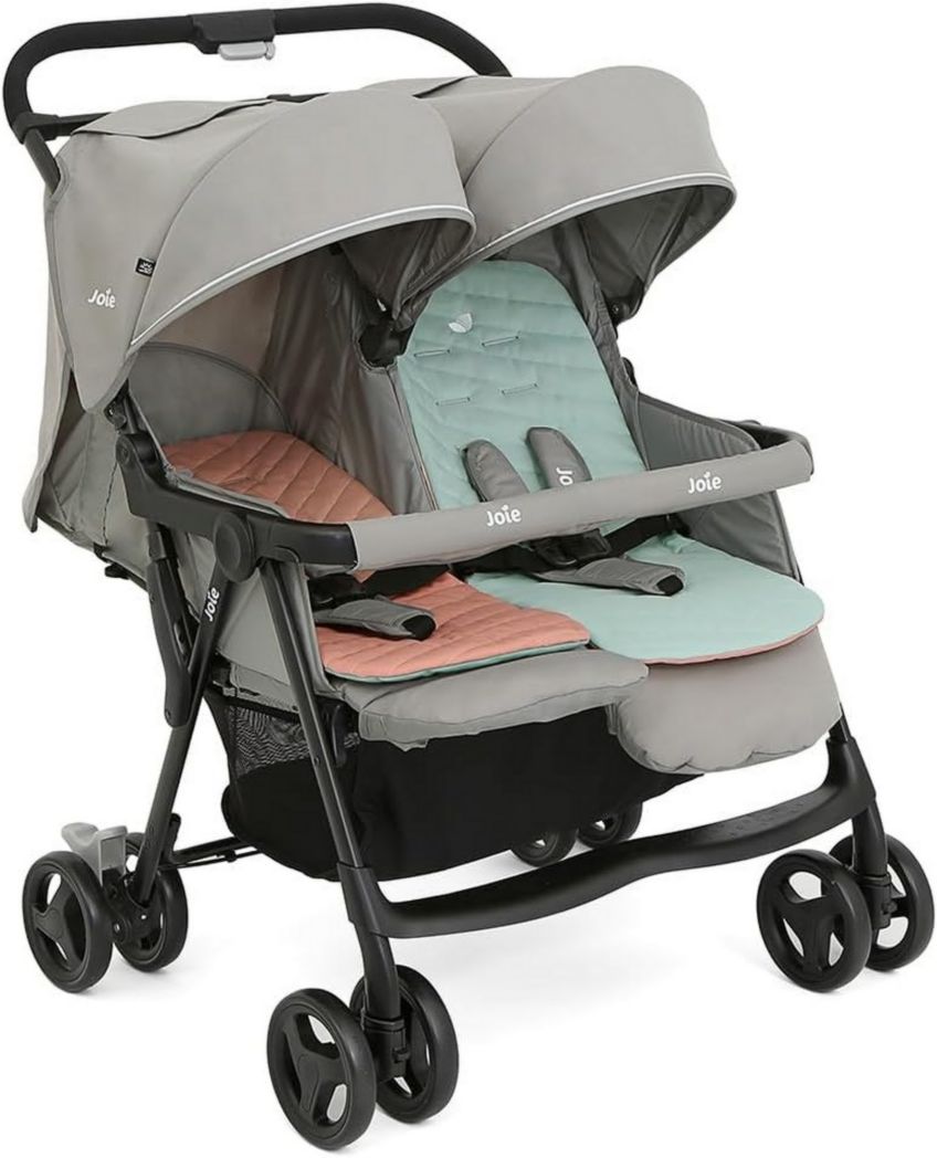 Joie - Aire™ Twin - Poussette double - Sièges inclinables indépendants - Harnais 5 points - Suspension 4 roues - Pliage facile et compact - Auvents UPF 50+ - Convient dès la naissance