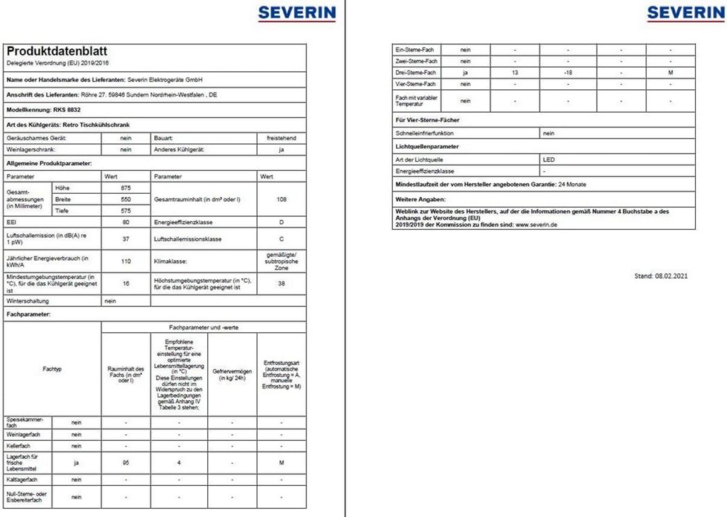 Réfrigérateur-congélateur SEVERIN, Pose libre, Longueur 55 cm, 108 L, Classe D, 110 kWh/an, 37 dB, Look rétro, Crème, RKS 8833