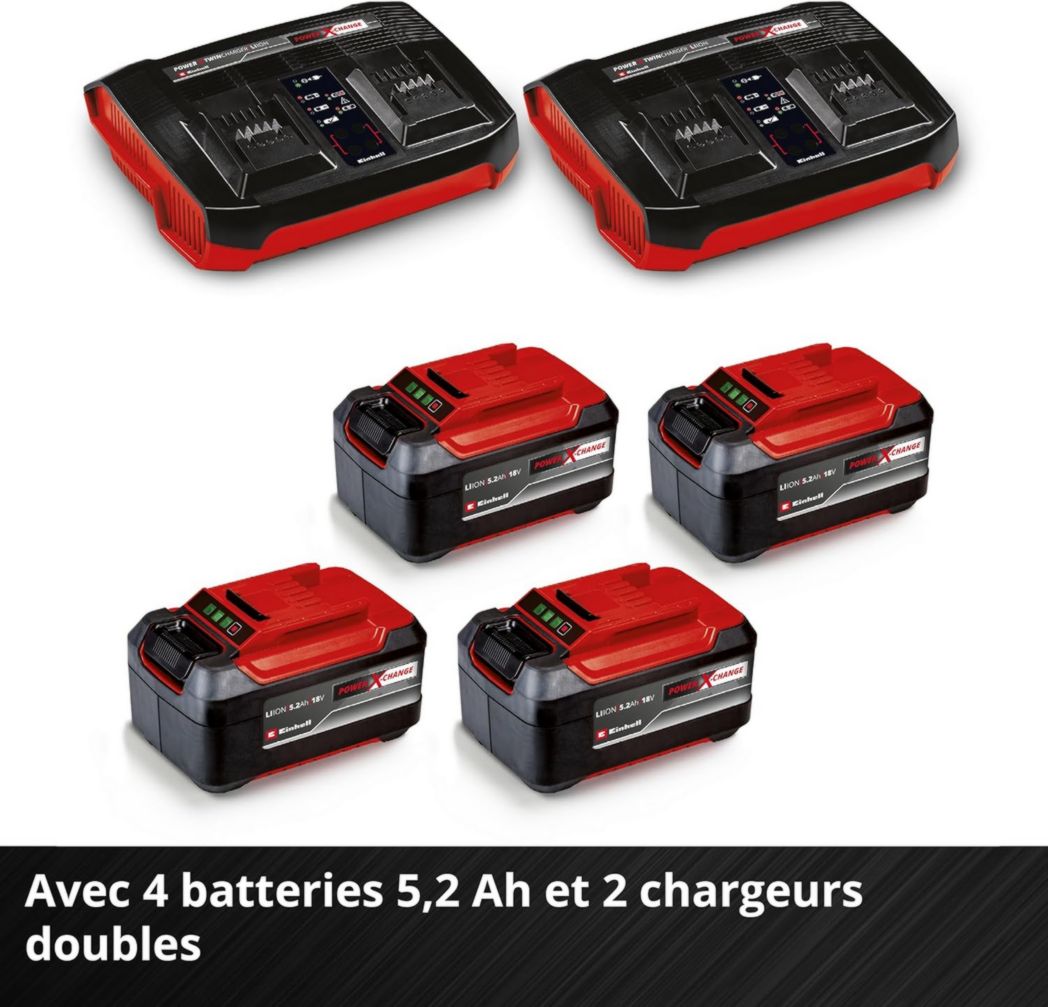 Tondeuse à gazon professionnelle sans fil Einhell GP-CM 36/47 S HW Li Power X-Change (36 V, largeur de coupe 47 cm, autotractée, moteur sans balais) Livrée avec 4 batteries 4,0 Ah et 2 chargeurs doubles