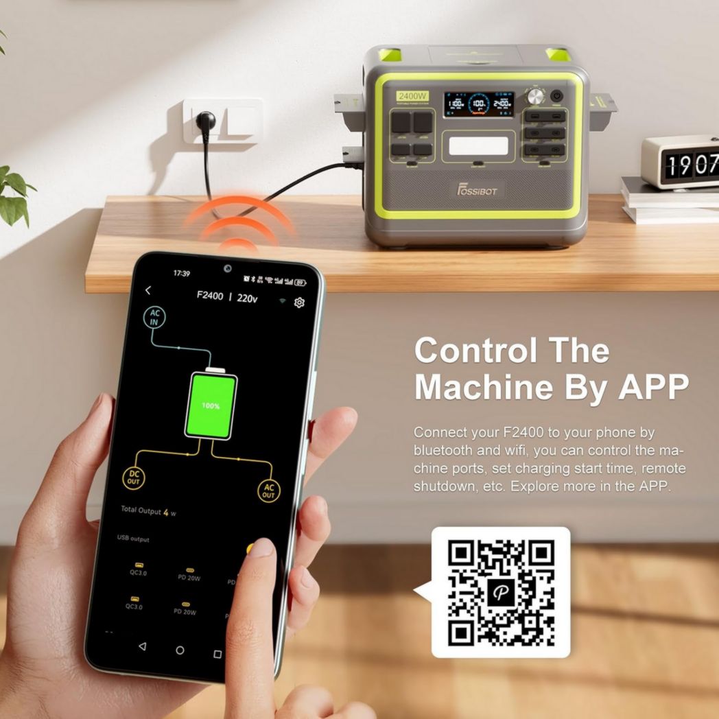 FOSSiBOT F2400 Centrale électrique portable CA 2400 W (4800 W crête), centrale solaire LiFePO4 2048 Wh, groupe électrogène à onduleur pour alimentation de secours de camping à domicile