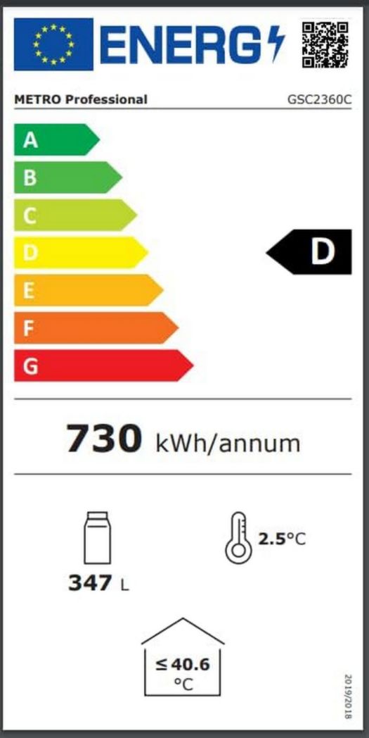 Réfrigérateur à boissons professionnel METRO GSC2360B, acier/verre, 62 x 63,6 x 175,3 cm, 347 L, avec serrure, noir