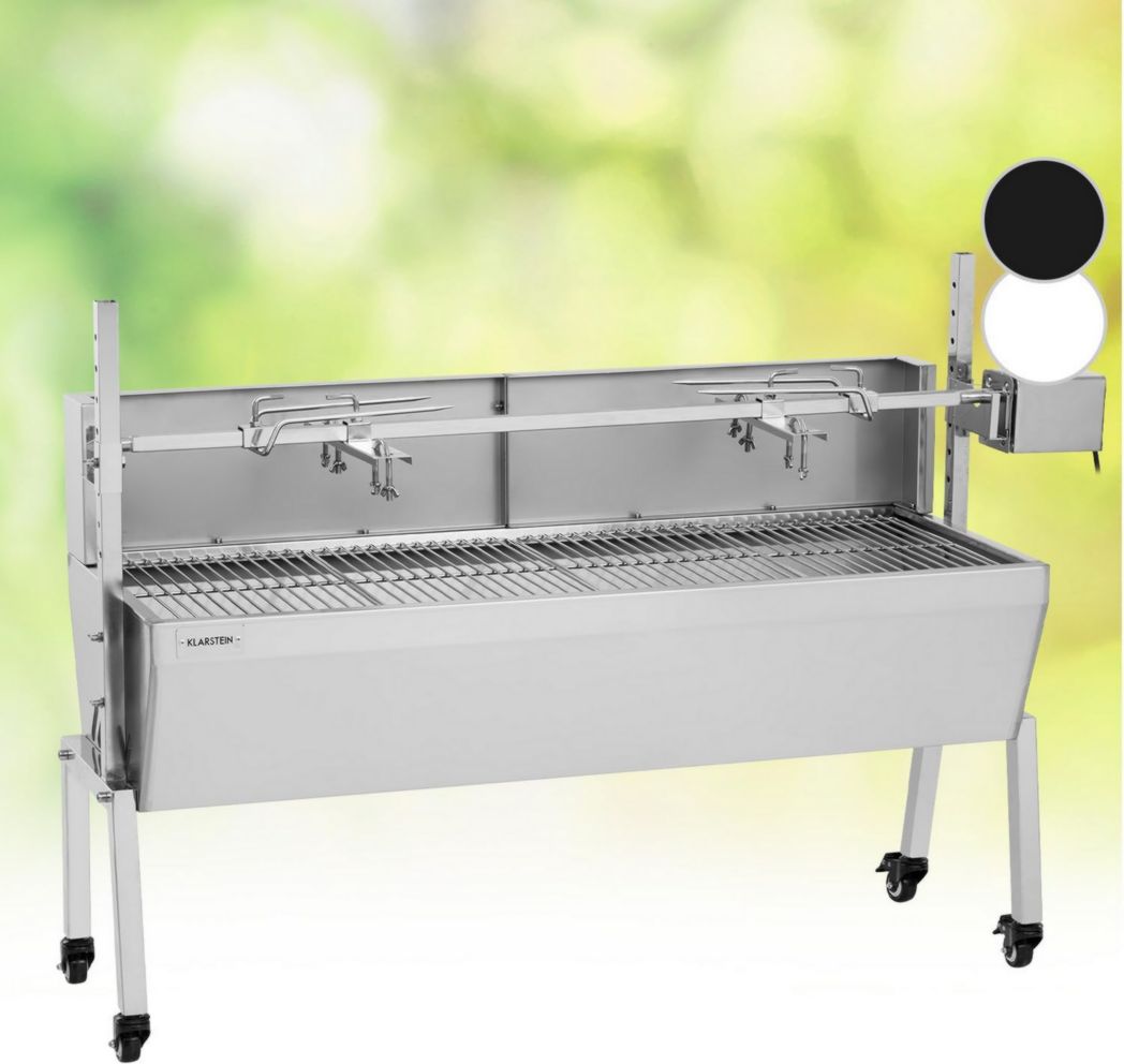 Rôtissoire électrique Klarstein, rôtissoire et barbecue, grande broche à cochon de lait, rôtissoire, barbecue 12 W avec 3 pieds en acier inoxydable