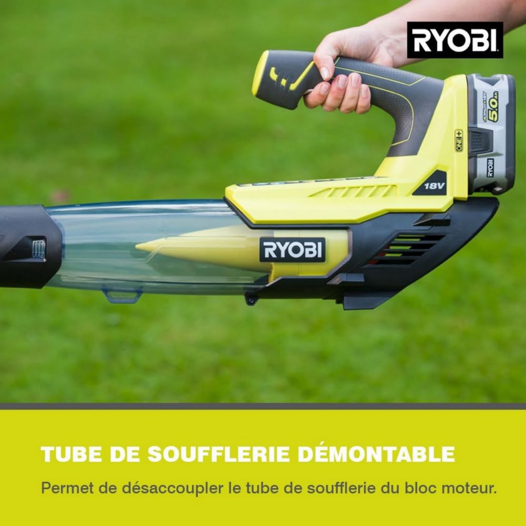 RYOBI - Souffleur aspirateur broyeur sans fil 18 volts ONE+, sans balais - 201 km/h (livré sans batterie) - OBV18