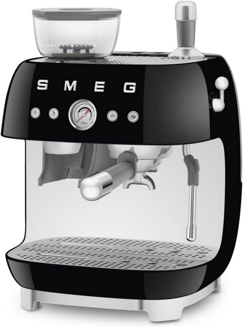 Machine à expresso manuelle Smeg EGF03CREU, avec moulin à grains intégré, thermoblock, 4 niveaux de température, buse vapeur et manomètre, réservoir 1 L, dimensions compactes, 1350 W, couleur crème