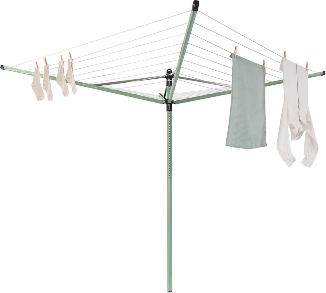 Brabantia - Séchoir à linge Lift-O-Matic - Étendoir à linge d'extérieur - Antidérapant - Résistant aux UV, 60 m - Rotation fluide - Pratique - Douille métallique à planter - Gris métallisé - 295 cm