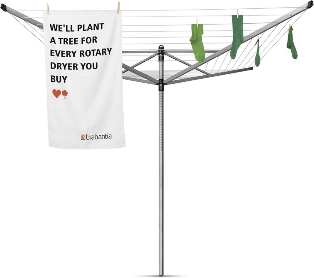 Brabantia - Séchoir à linge Lift-O-Matic - Étendoir à linge d'extérieur - Antidérapant - Résistant aux UV, 60 m - Rotation fluide - Pratique - Douille métallique à planter - Gris métallisé - 295 cm