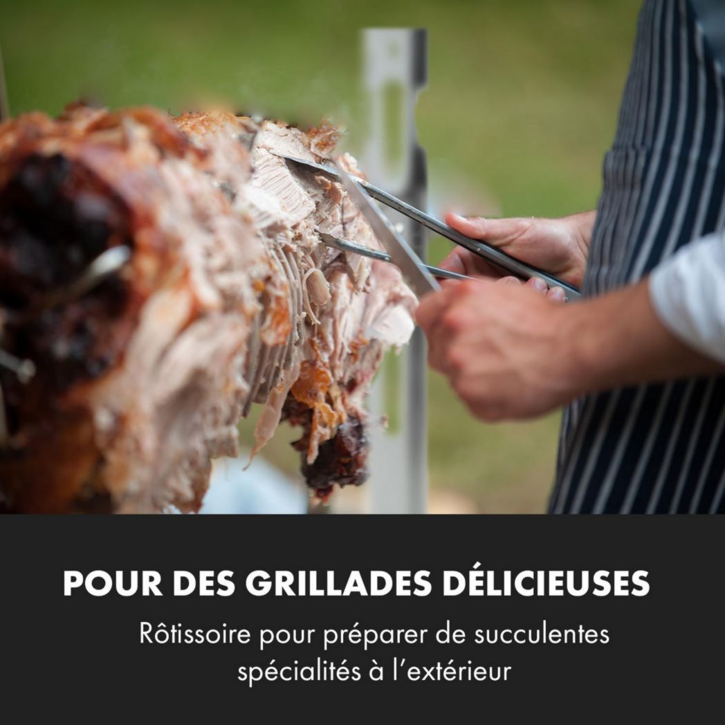 Rôtissoire électrique Klarstein, rôtissoire et barbecue, grande broche à cochon de lait, rôtissoire, barbecue 12 W avec 3 pieds en acier inoxydable