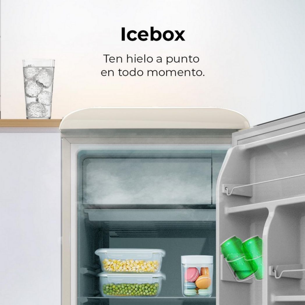 Mini-réfrigérateur Cecotec Bolero CoolMarket TT Origin 45 Rouge. Réfrigérateur de table rétro 45 L, 55 cm de haut, 44,7 cm de large, classe énergétique E, bac à glaçons et poignée chromée, rouge.