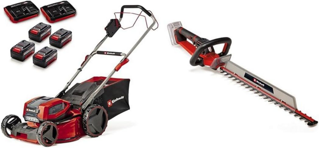 Tondeuse à gazon professionnelle sans fil Einhell GP-CM 36/47 S HW Li Power X-Change (36 V, largeur de coupe 47 cm, autotractée, moteur sans balais) Livrée avec 4 batteries 4,0 Ah et 2 chargeurs doubles