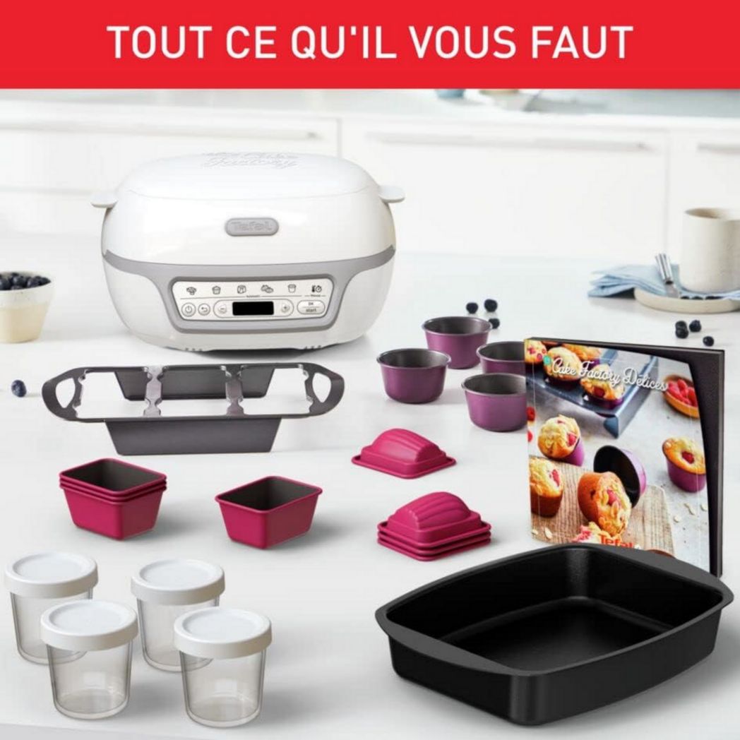 Tefal Cake Factory Délices Silver Maxi pack, Machine à gâteaux intelligente, 5 programmes automatiques, 1 mode manuel, Moules CreaBake, Application de recettes, Compatible CreaBake, KD812110