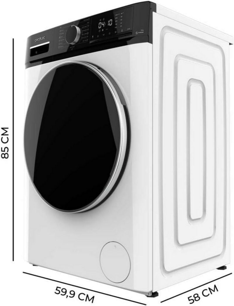 Lave-linge Cecotec 8 kg Bolero DressCode 8610 Inverter Steel A. Chargement frontal, 1400 tr/min, SteamMax, moteur Inverter Plus, 15 programmes, OnSmart, Stop&Go, DrumClean, revêtement antibactérien