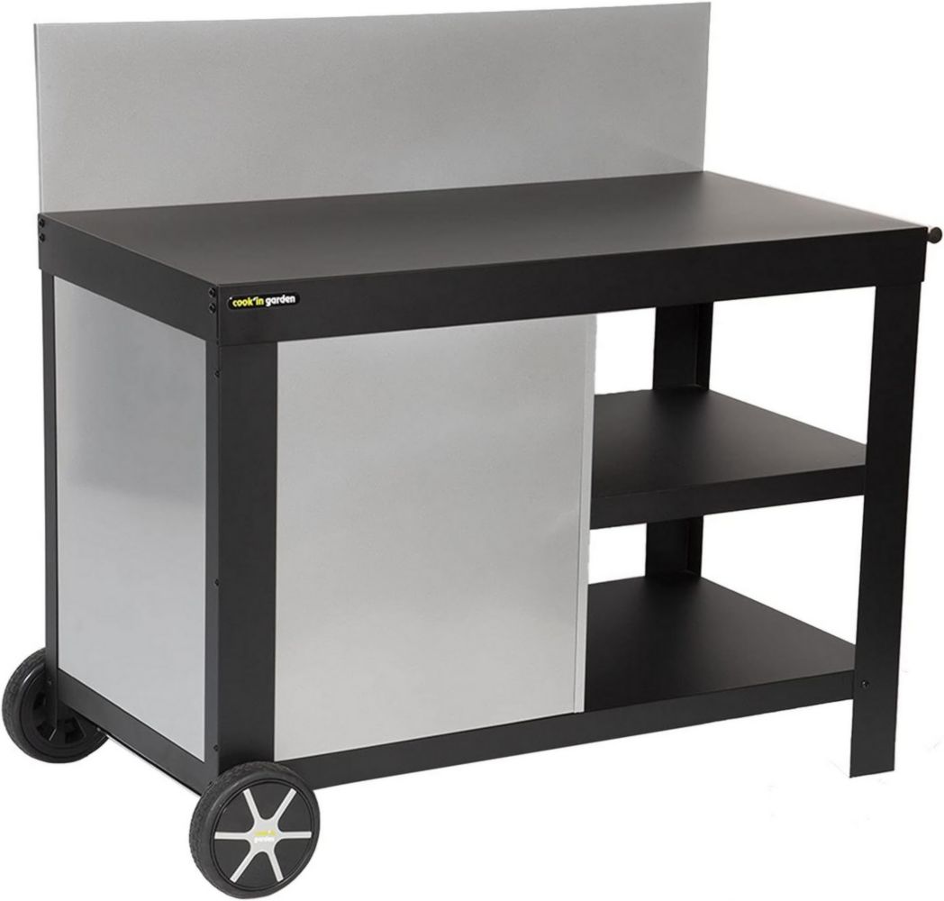 Cook'in Garden - Chariot Nova en acier noir pour plancha. Chariot d'extérieur à roulettes pour plancha et barbecue.