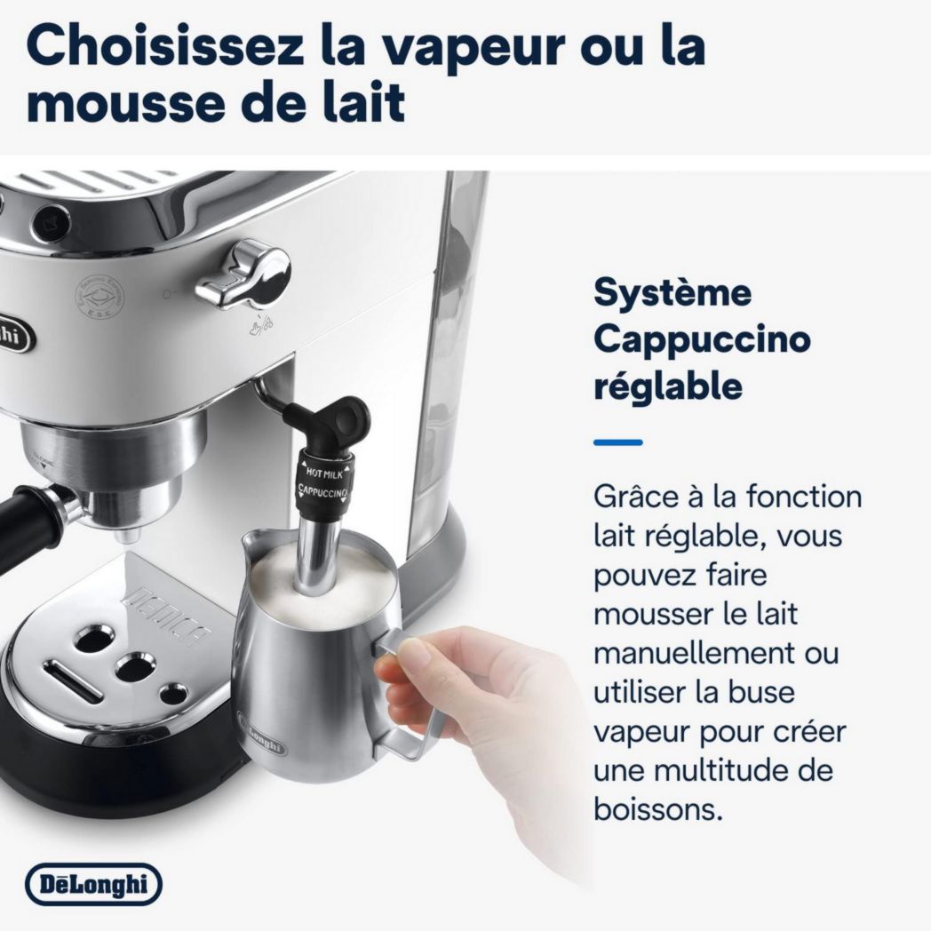 De'Longhi Dedica Style EC685.M, Machine à expresso avec buse à mousse de lait professionnelle, seulement 15 cm de large, réservoir de 1 L, boîtier en métal, compatible avec les dosettes ESE, métal