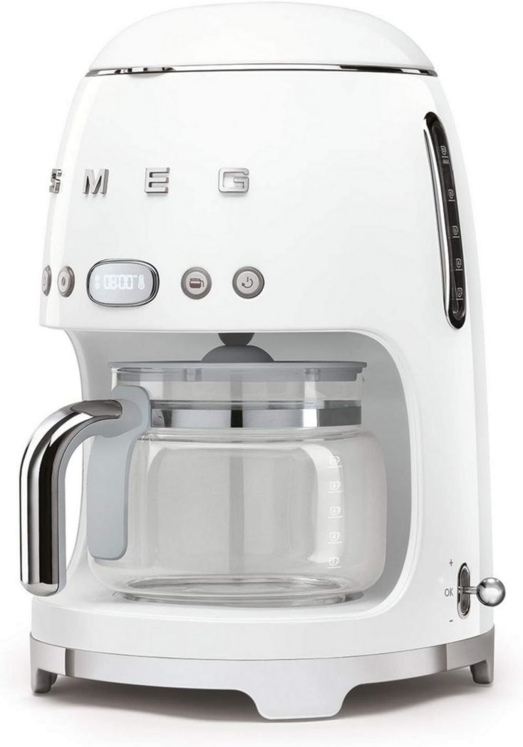 Smeg, DCF02PBEU, cafetière filtre, arôme et démarrage automatique, verseuse en verre jusqu'à 12 tasses, 2 niveaux d'intensité, maintien au chaud, 1050 W, bleu clair pastel