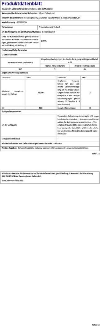 Réfrigérateur à boissons professionnel METRO GSC2360B, acier/verre, 62 x 63,6 x 175,3 cm, 347 L, avec serrure, noir