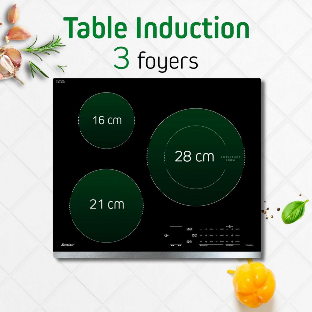 Sauter - SPI4360W - Plaque à induction - Encastrable - Blanc - 3 feux - 7200 W - Dimensions d'encastrement : 56 x 49 cm - Grand foyer 28 cm et 14 positions de cuisson - Fabriqué en France